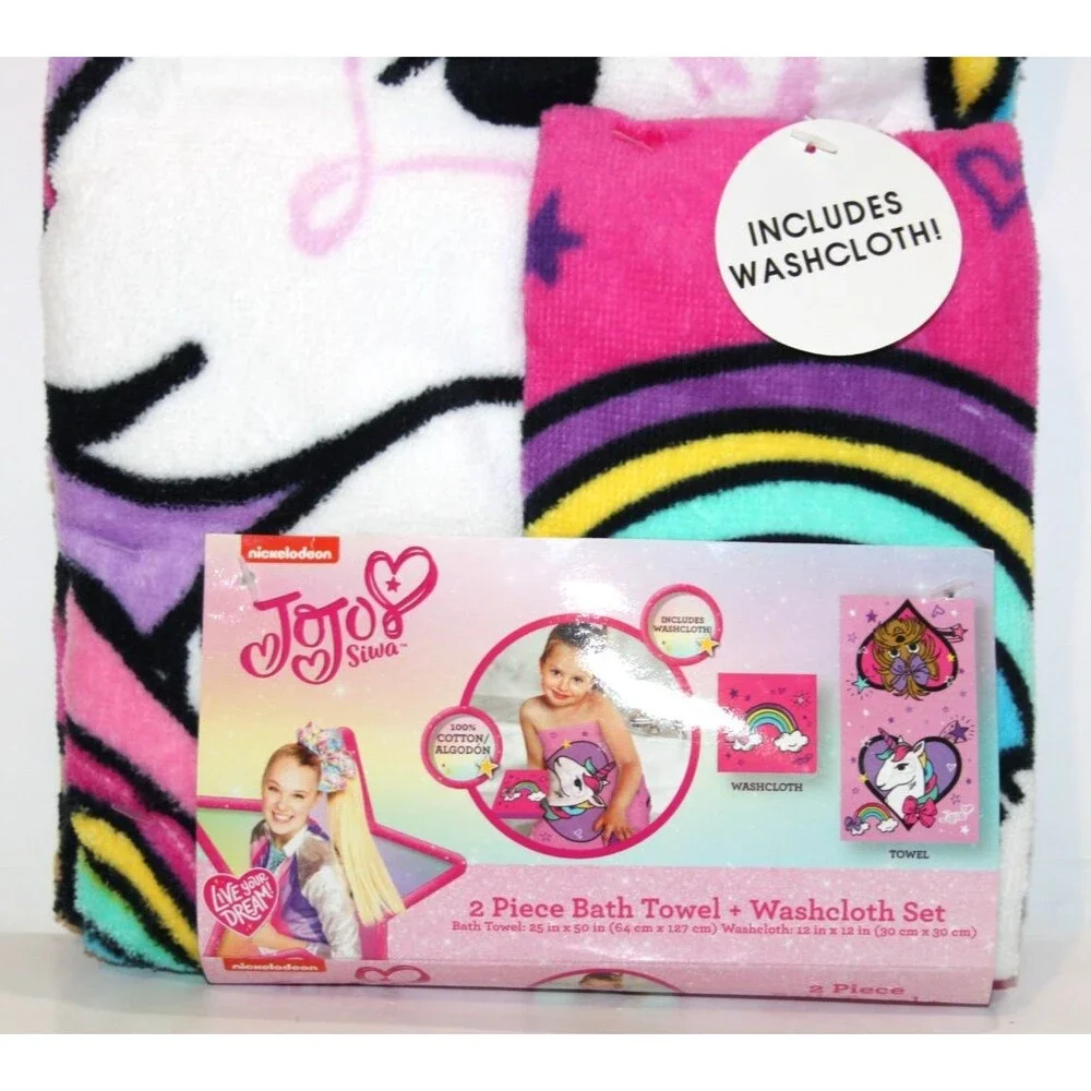 Nickelodon Unicorn Rainbow Bath Towel Washcloth Set 2 Pc 25